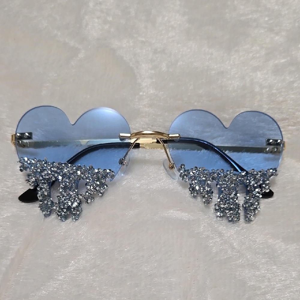 Heart-Shaped Blue Sunglasses with Crystal Accents